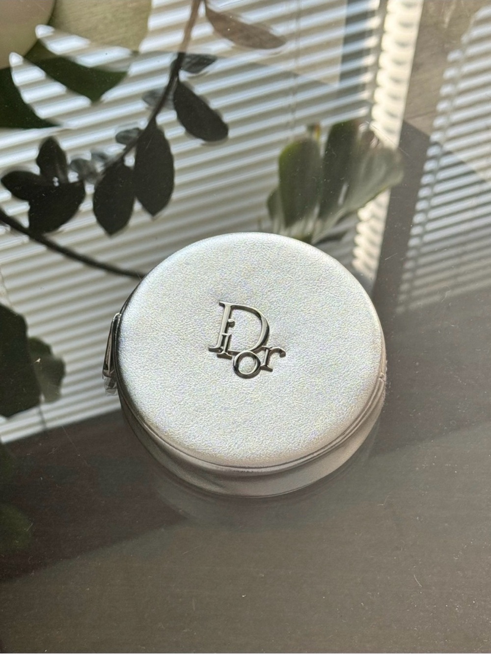 Dior Beauty Metallic Silver Round Makeup Pouch Cosmetic Case VIP Gift